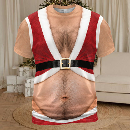 Santa claus costume t-shirt with faux belly print front view