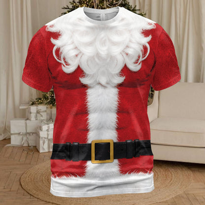 Festive christmas t-shirt with Santa suit pattern front view