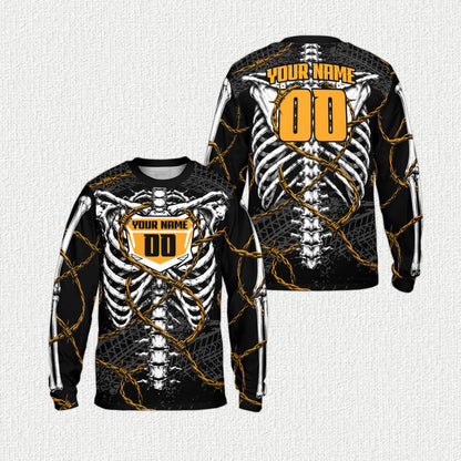 Alternate front view of the detailed human skeleton torso graphic with colorful barbed wire