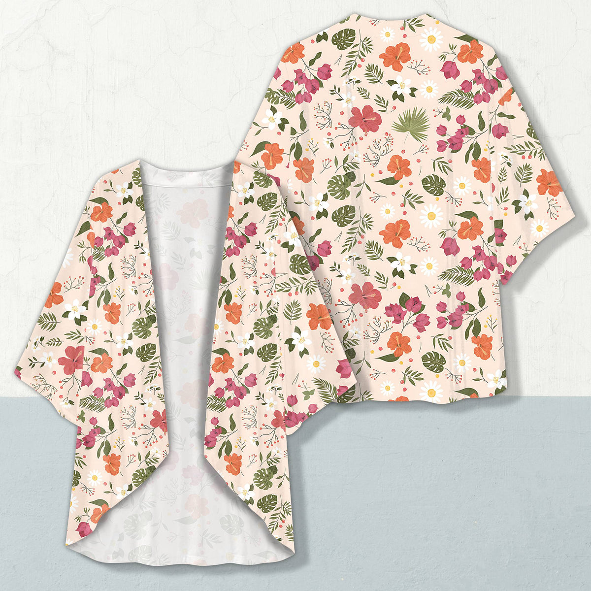 White tropical kimono cardigan front view