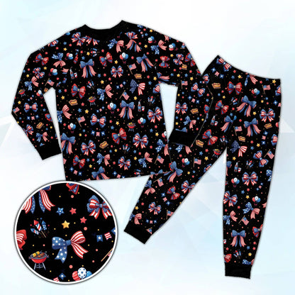 Matching family 4th of July pajama set in black with patriotic print