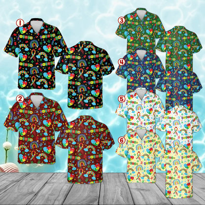 Autism awareness pajama set group display showing matching family pajamas