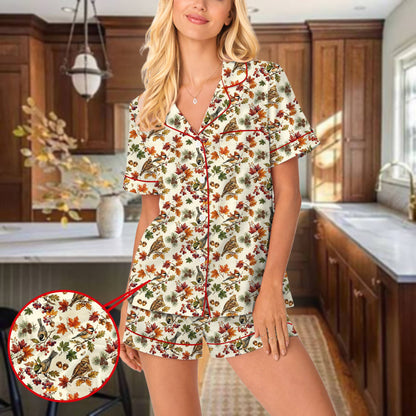 Fall leaves and acorns matching pajamas for family, front view