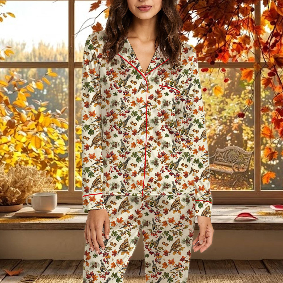 Family matching autumn pajama set, front view
