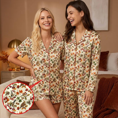 Autumn theme matching family sleepwear set, front view
