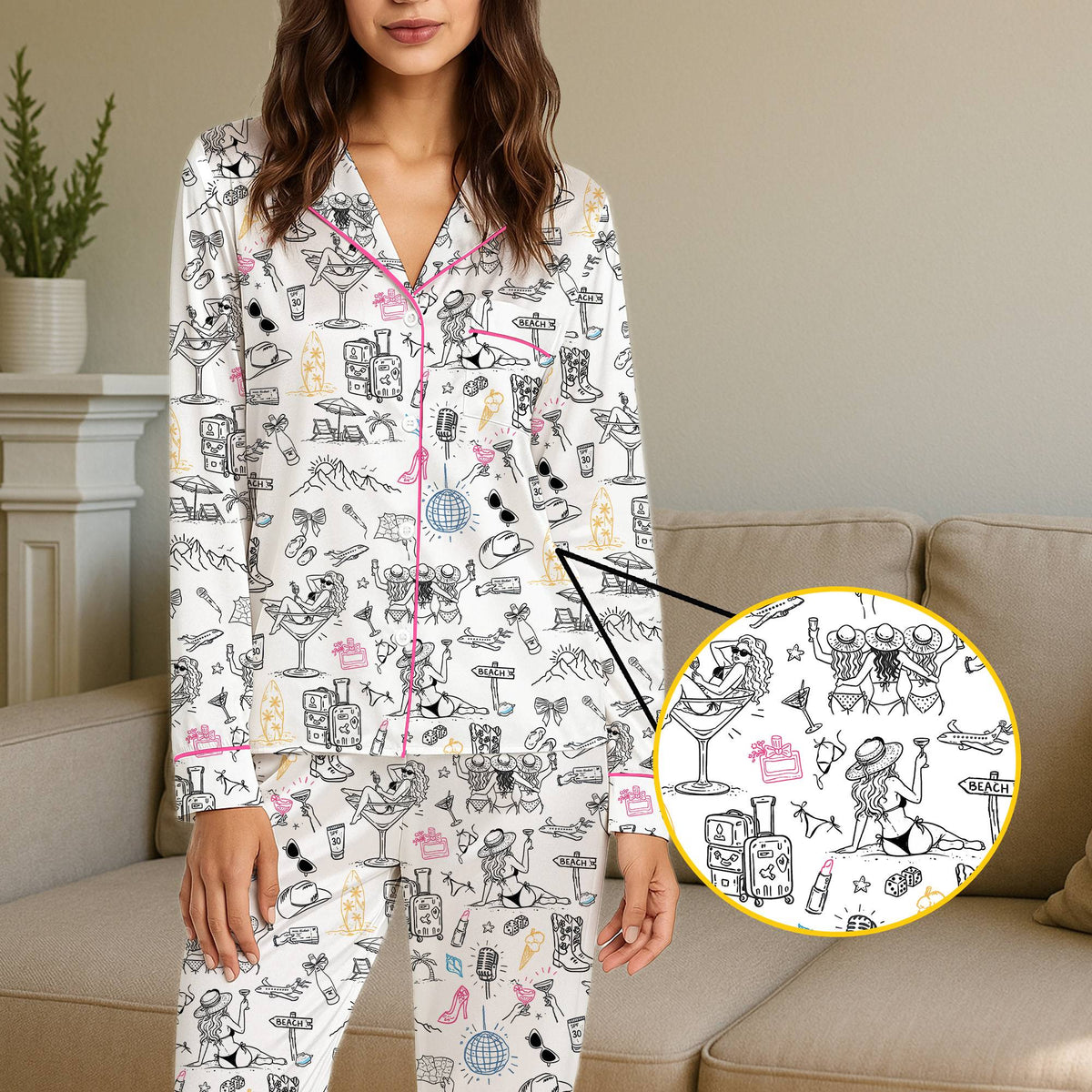 Matching family pajamas for a girls trip, alternate front view