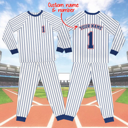 Detailed front view of the personalized baseball pajama set