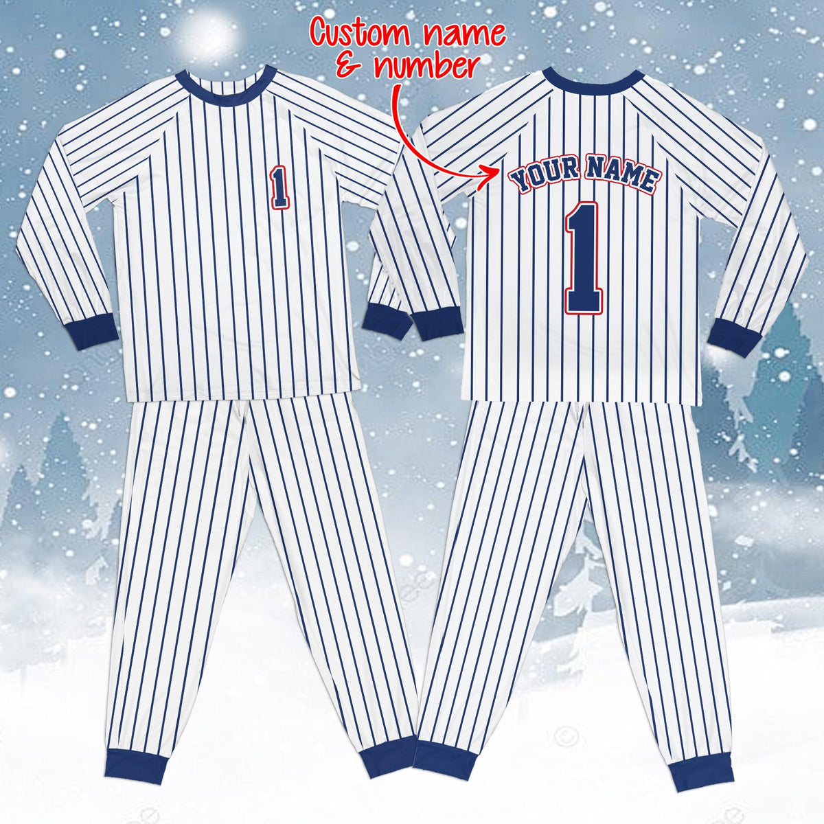 Close up front view of the custom baseball sleepwear top
