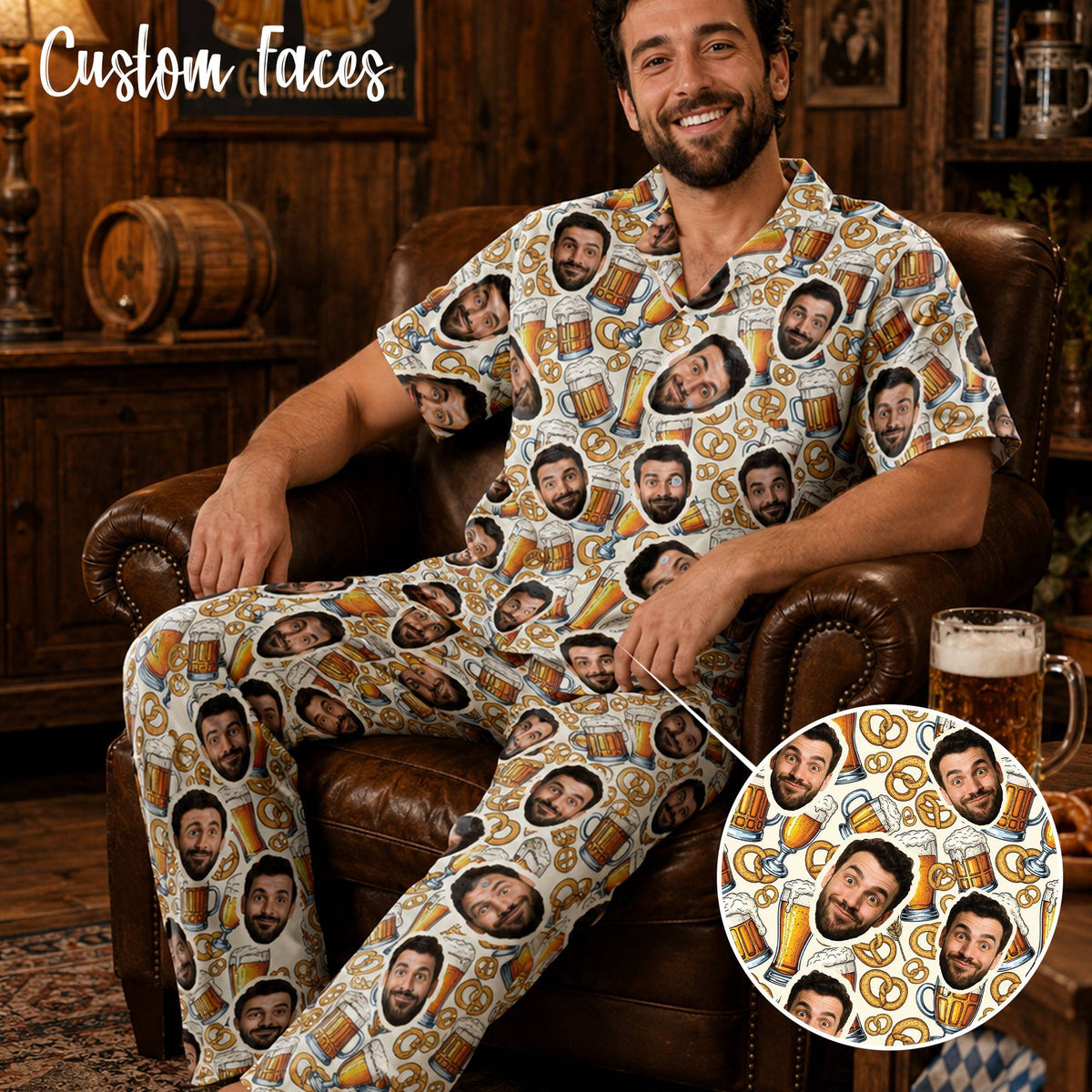 Another lifestyle view of the custom photo pajama set being worn