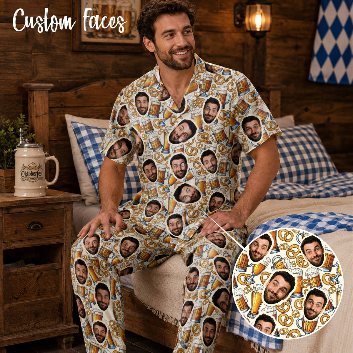 Lifestyle detail of the personalized pajama set for adults