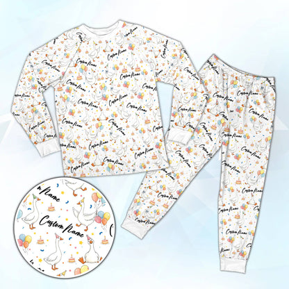 White birthday goose matching pajamas for family
