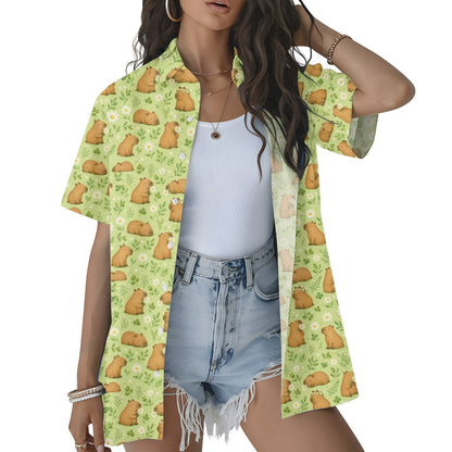 Second lifestyle view of individuals in the capybara pajama set