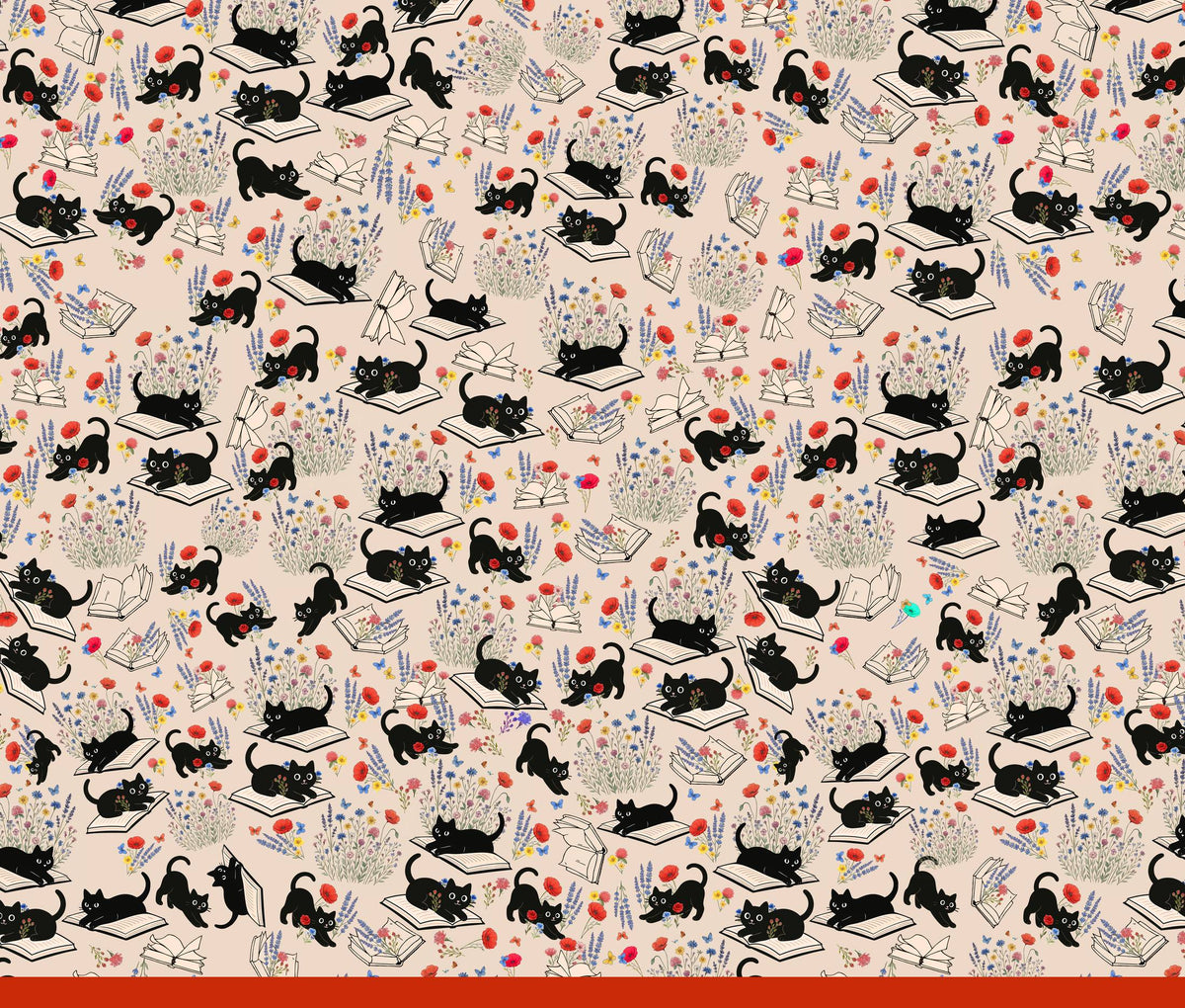Detailed front view of the cats and books matching family pajamas