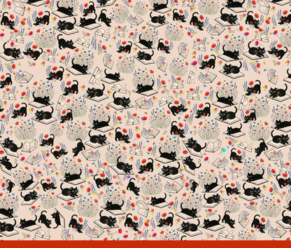 Detailed front view of the cats and books matching family pajamas