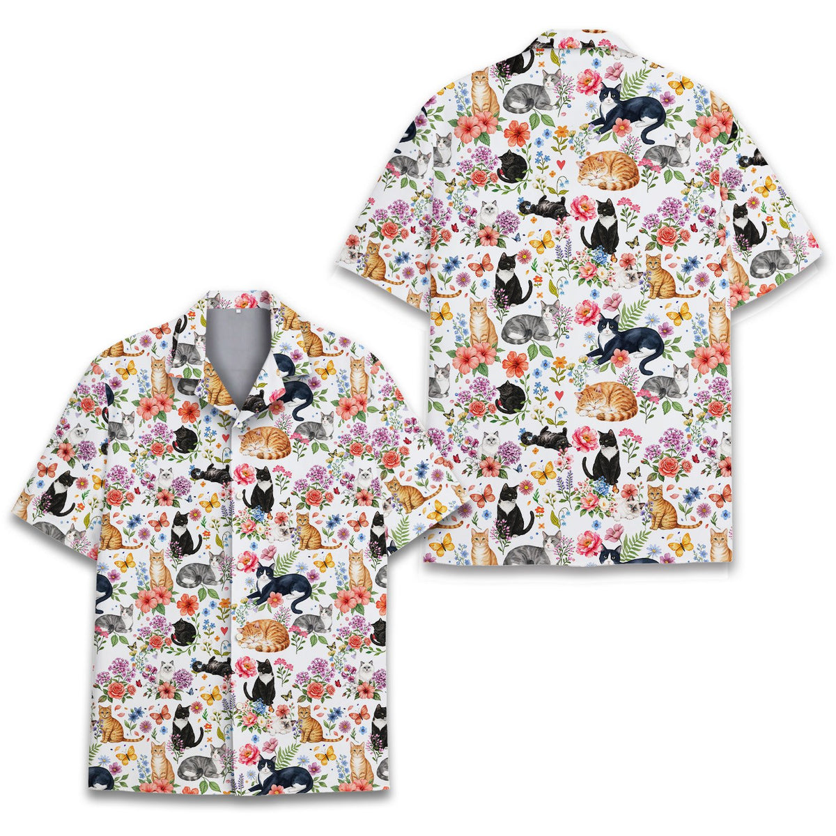 Additional front view of the cats and flowers pajama set