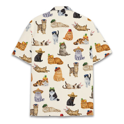 Back view of the matching family pajamas featuring cats in hats