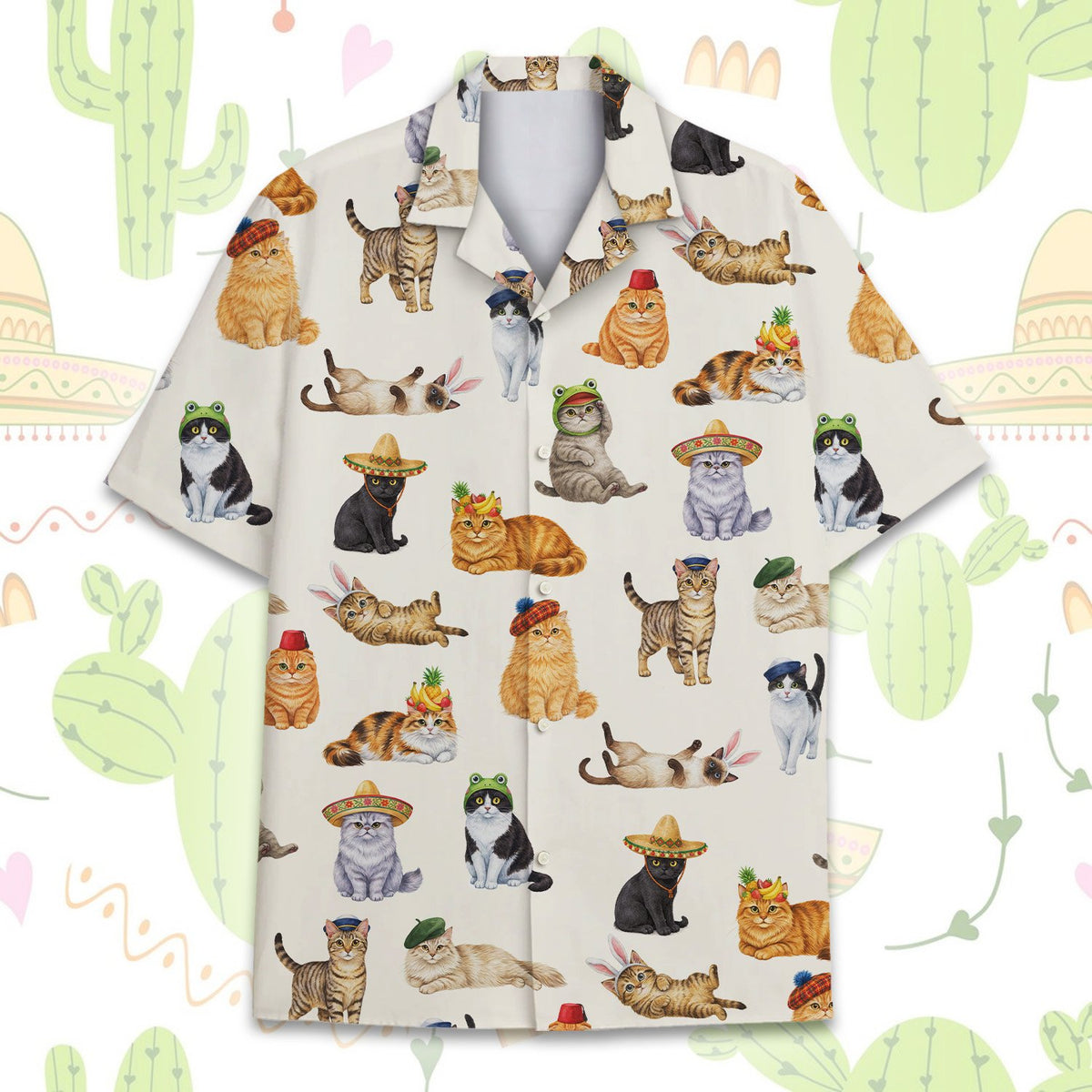 Another front view of the matching family pajama set with cat print