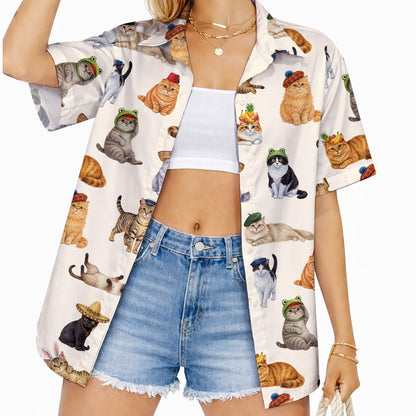Close up lifestyle shot of the cats in hats pajama set