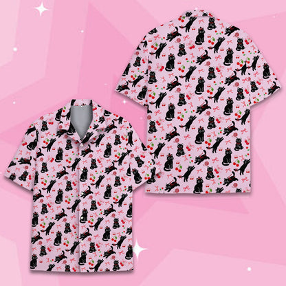 Detailed front view of the playful cats pajama set