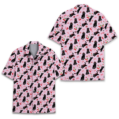 Front view showing the all-over cats print on the pajama set