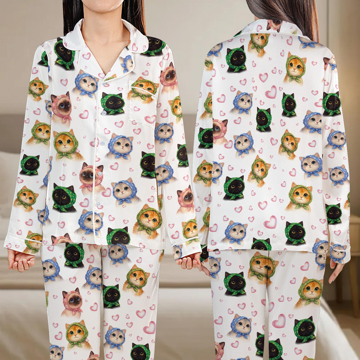 Front view of the toddler matching family cats pajama set