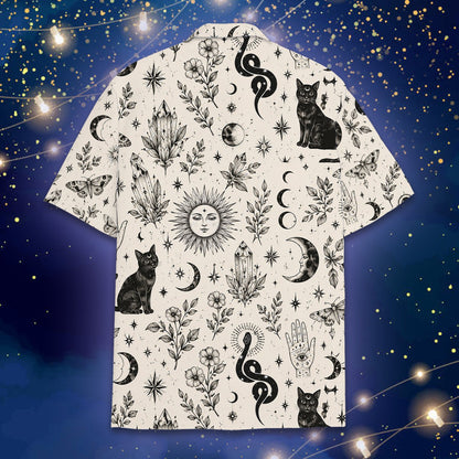 Back view of the celestial occult cat pajama set displaying the all-over abstract pattern