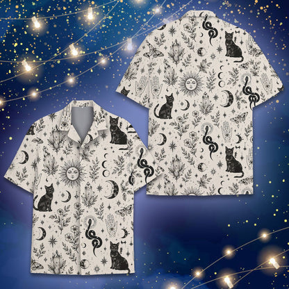 Second front view of the matching family pajama set highlighting the mystical cat design