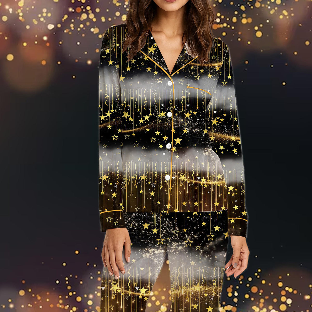 Lifestyle view of matching celestial pajamas