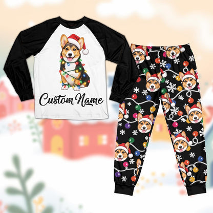 Personalized black matching family xmas pajamas, front view