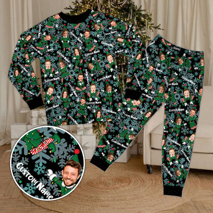 Custom name and number pajama set in black, front view