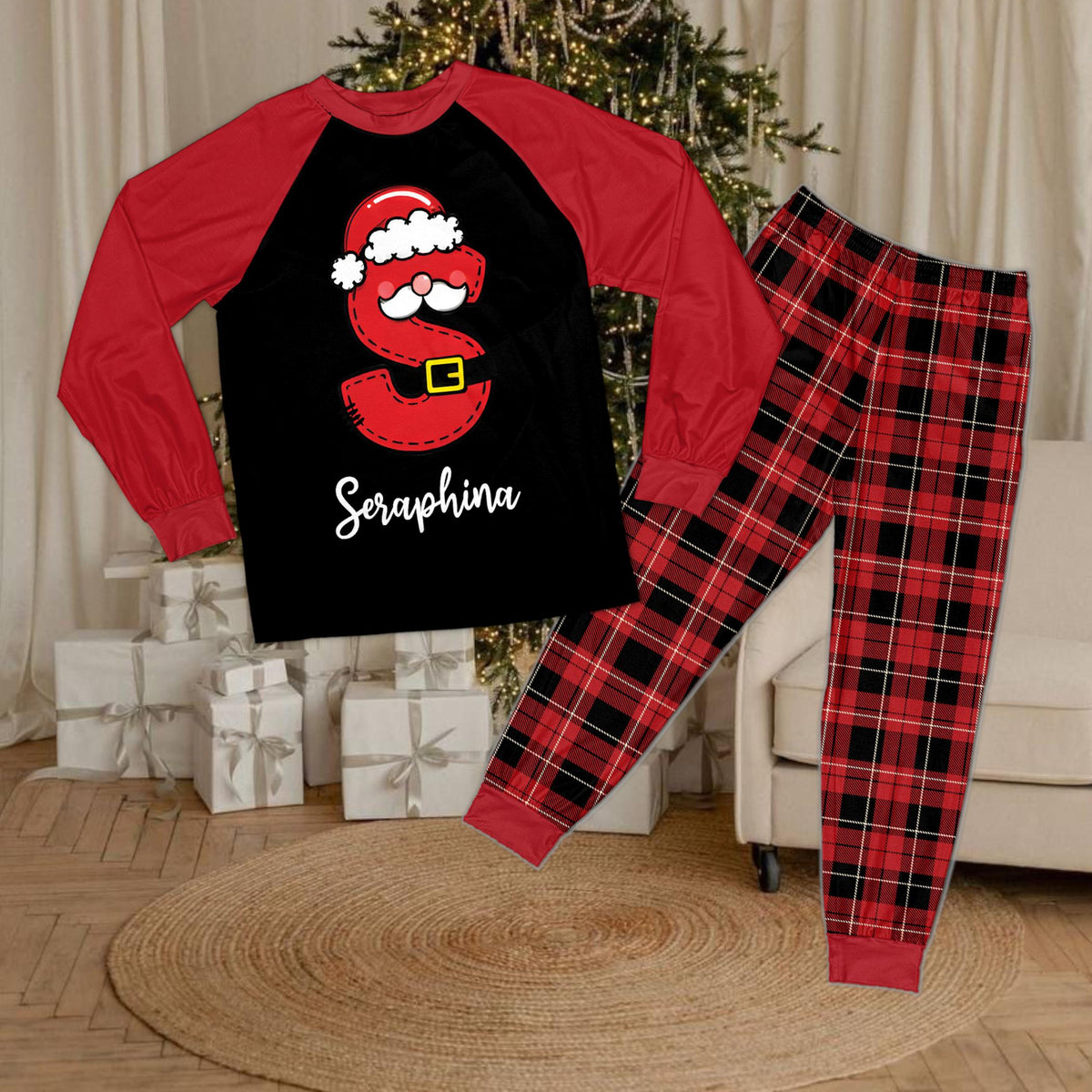 Black raglan top variation of the family matching xmas pajamas