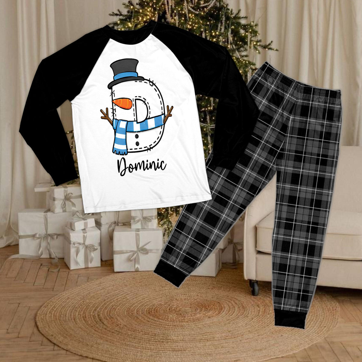 Another view of the black raglan top personalized holiday sleepwear