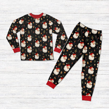 Another front view of the Christmas pajama set highlighting the holiday print.