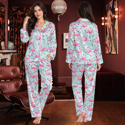Back view of the light blue matching family pajama set