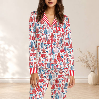 Front view highlighting the blue accents on the christmas pajama set