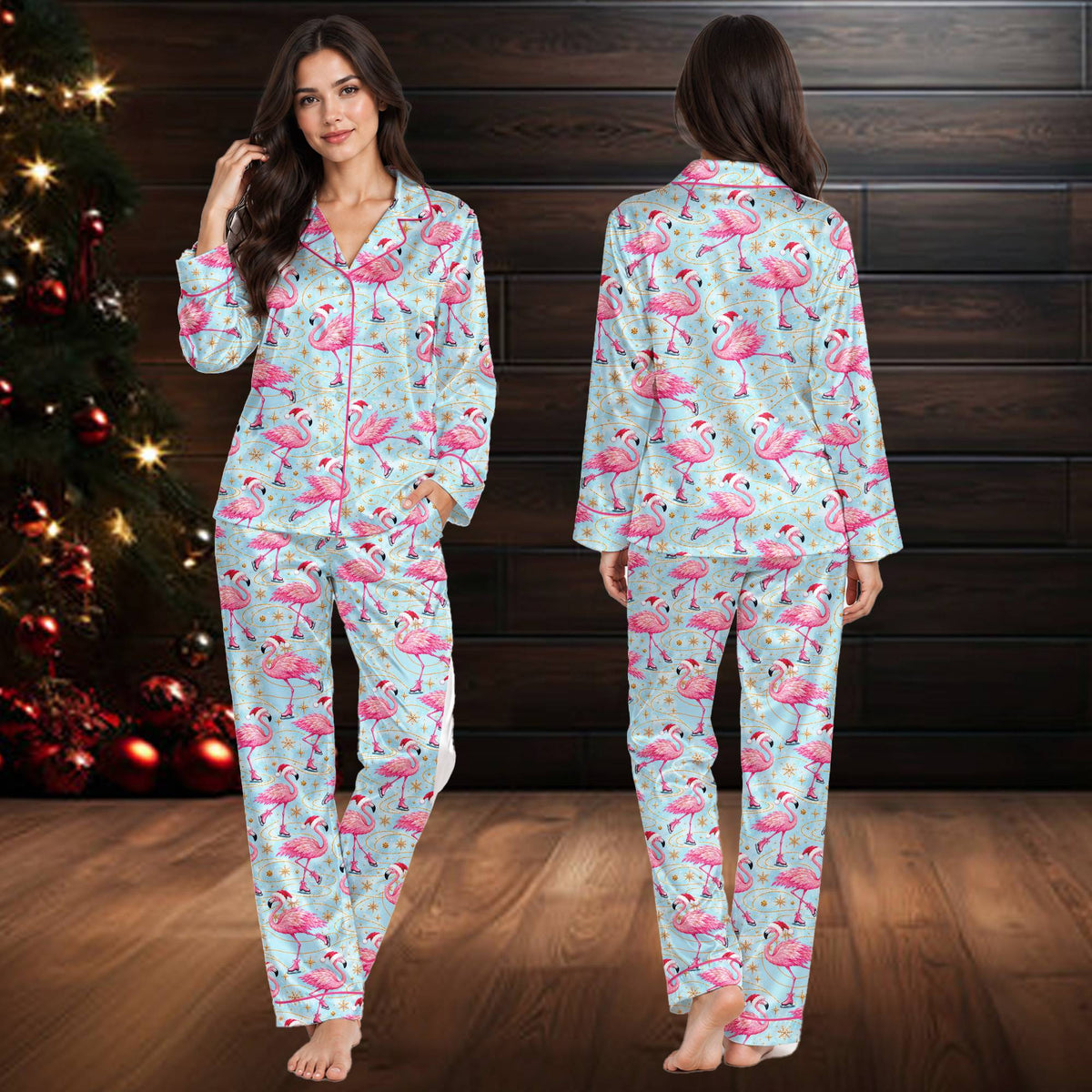 Third lifestyle view of the holiday family pajama set
