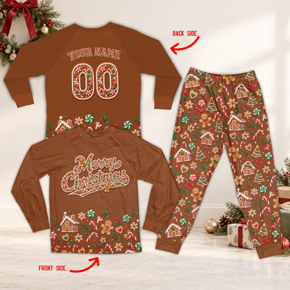 Detailed front view of the festive holiday pajama set