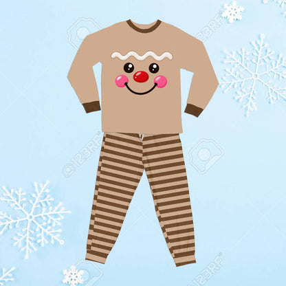 Gingerbread family xmas matching pajamas, second front view