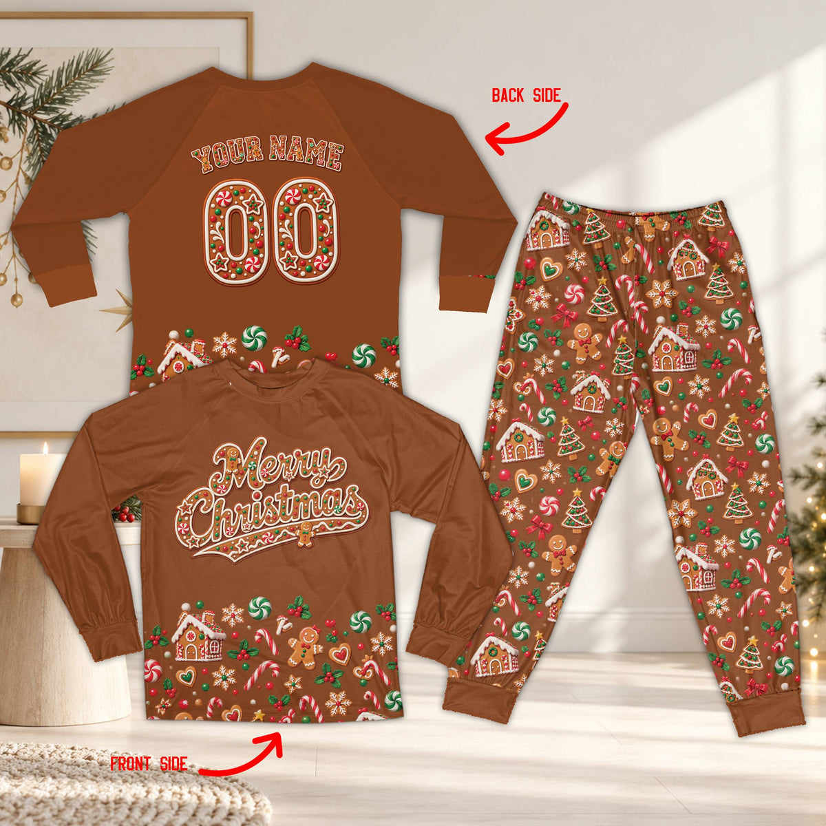 Another front view of the family matching holiday pajamas
