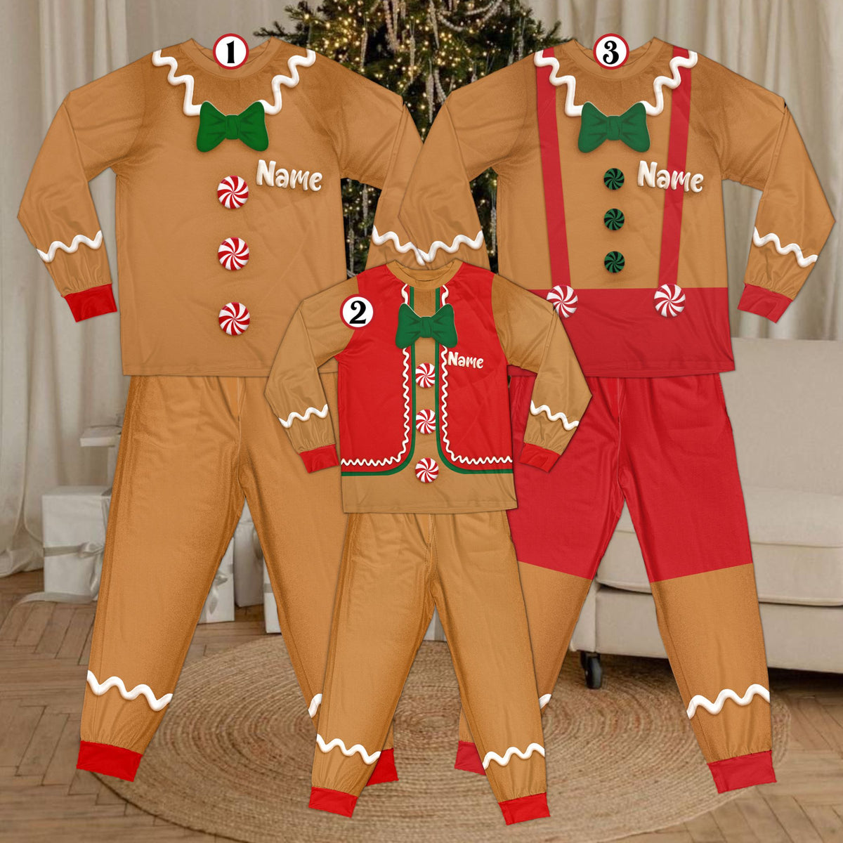Lifestyle view of family wearing matching xmas pajamas family sets