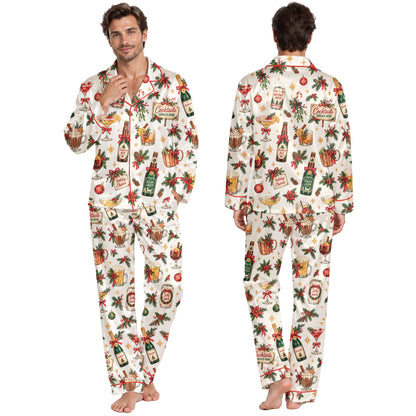 Christmas cocktails pajama set showing matching family outfits with festive drink print