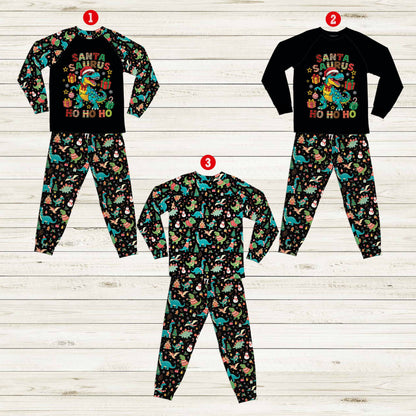 Front view of the adult size christmas dinosaur pajama set
