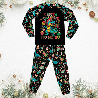 Detail of the matching holiday pajamas for the family sleeve pattern