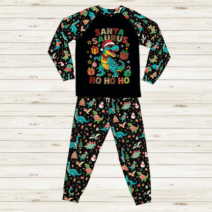 Full view of the holiday matching family pajamas set