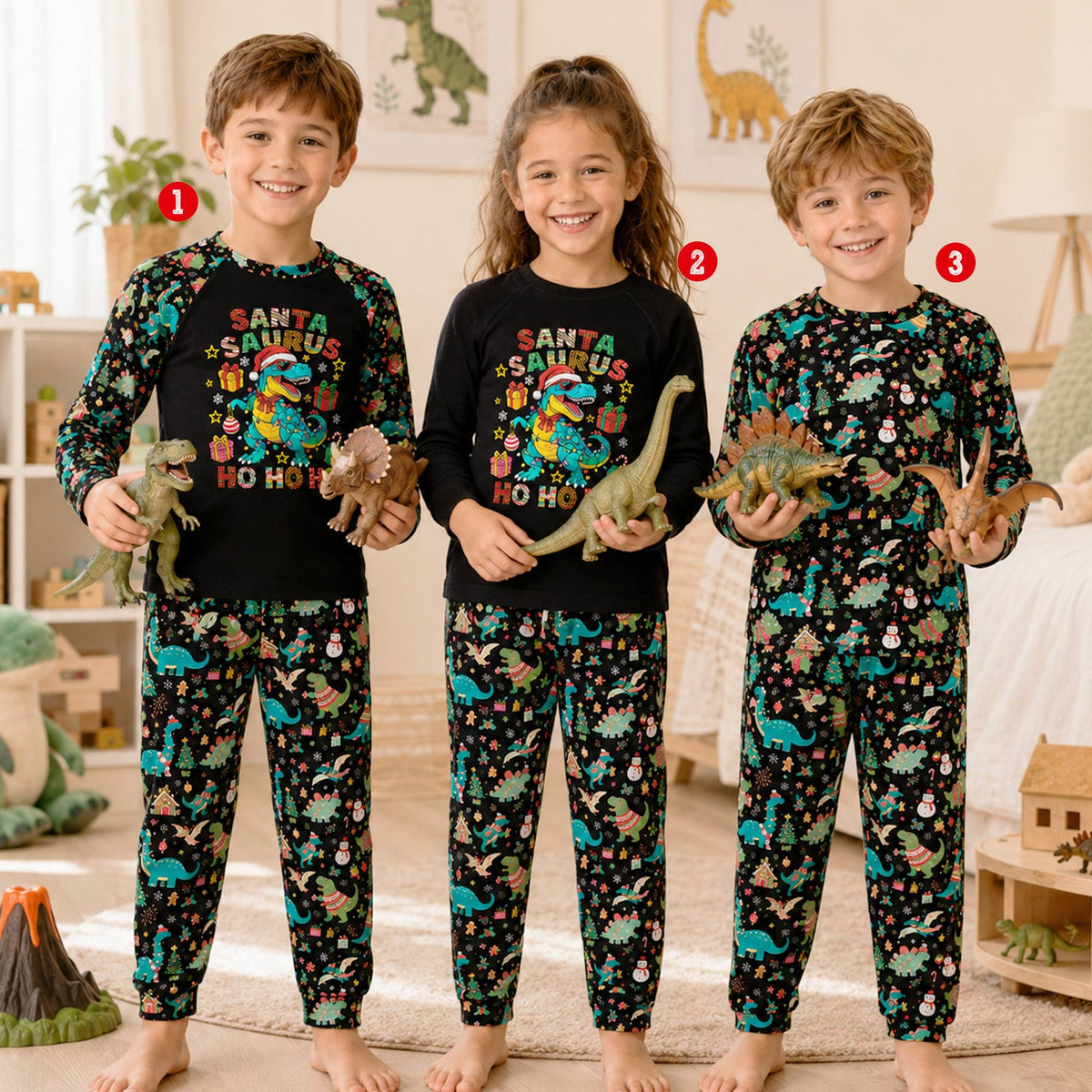 Another lifestyle shot of the family enjoying the holidays in matching pajamas