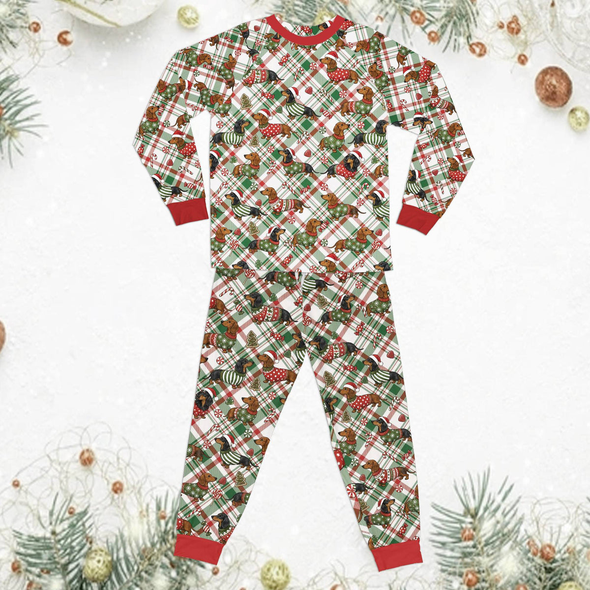 Close up of the holiday matching family pajamas pattern