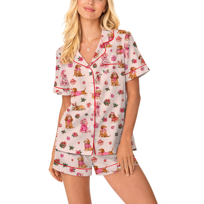 Christmas dogs pajama set folded, front view