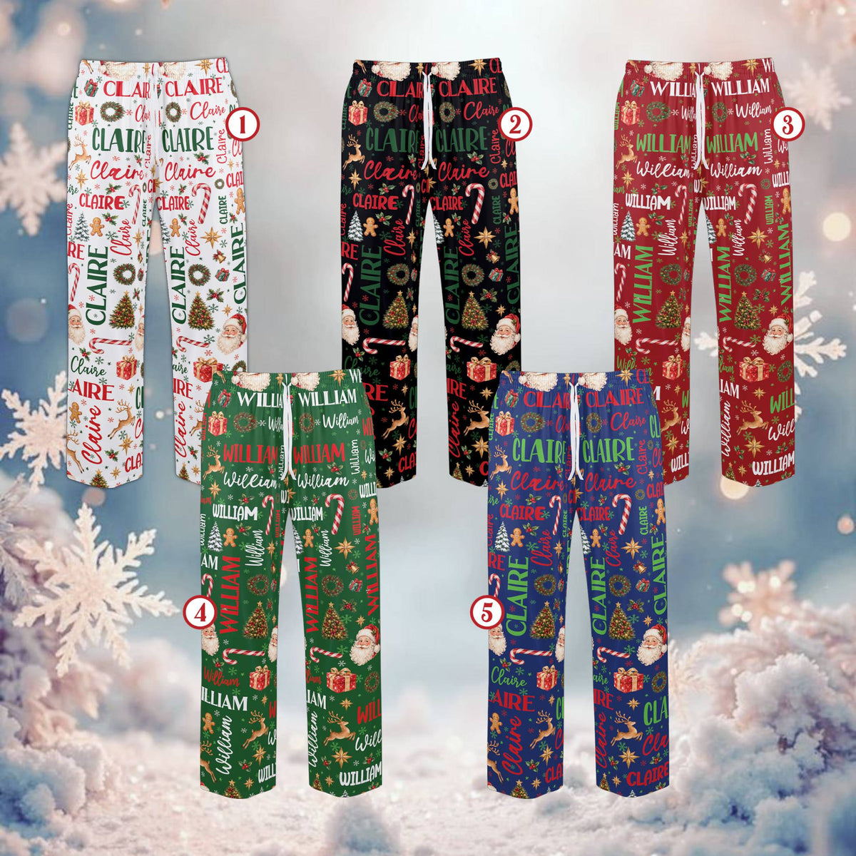 Alternative front view of the personalized christmas pajama set