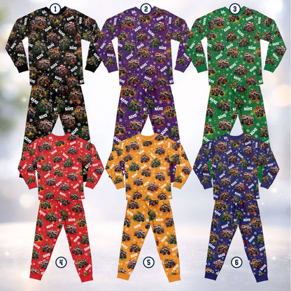 Front view of custom matching xmas family pajamas