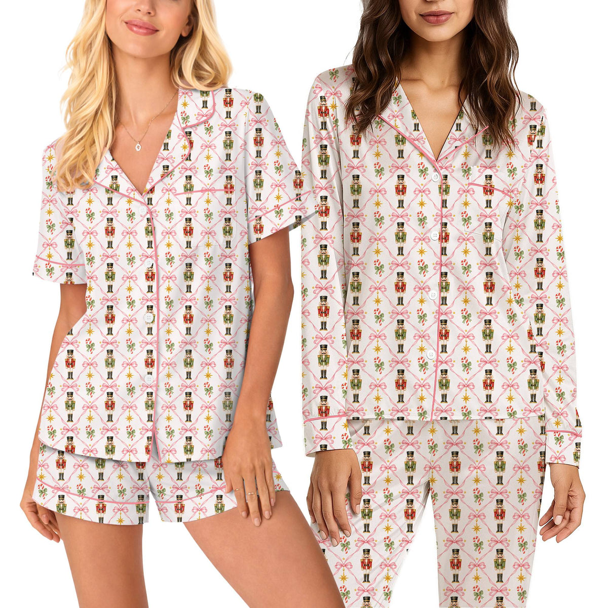Close up front view of the festive christmas pajama set